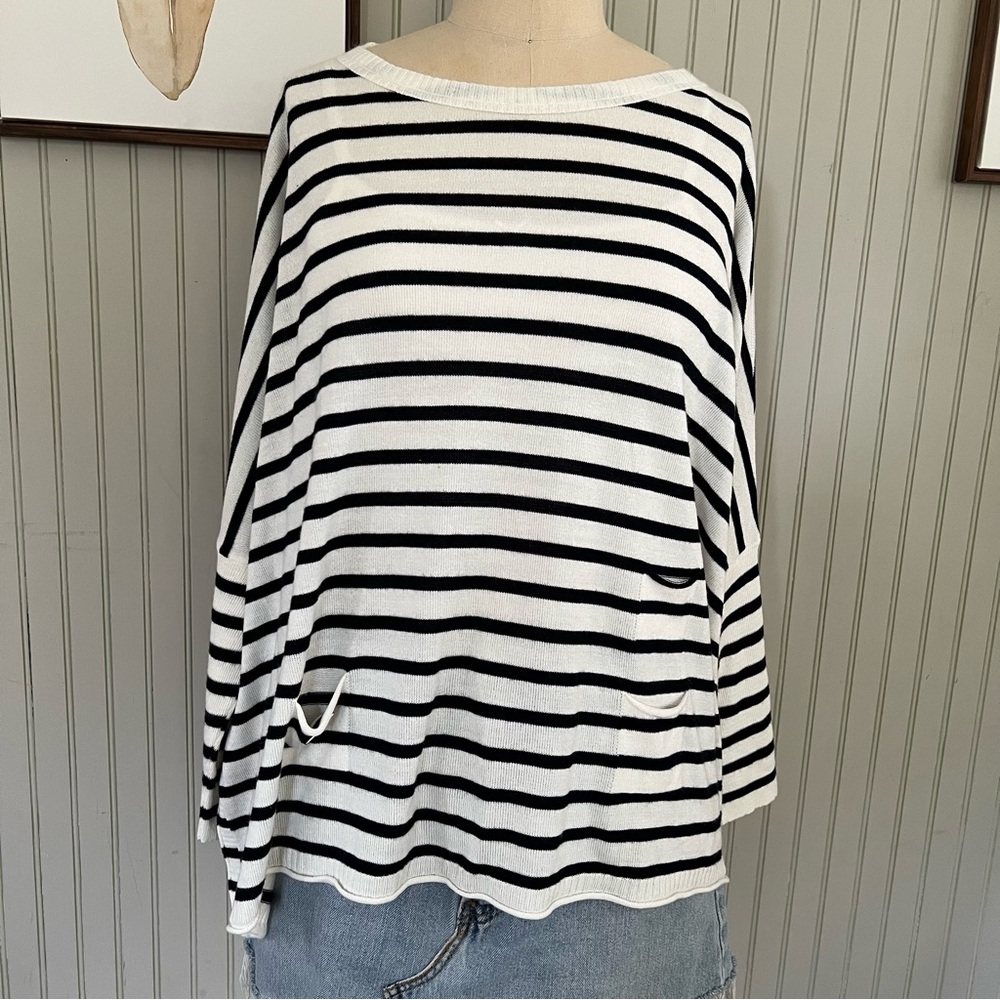 Mer Sea Oversized Boxy Classic Striped Sweater White Navy One Size